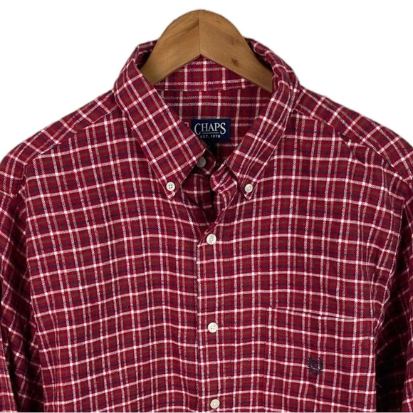 BF932 Mens Chaps Ralph Lauren Holiday Plaid Flannel Button Down Shirt L - Picture 3 of 4